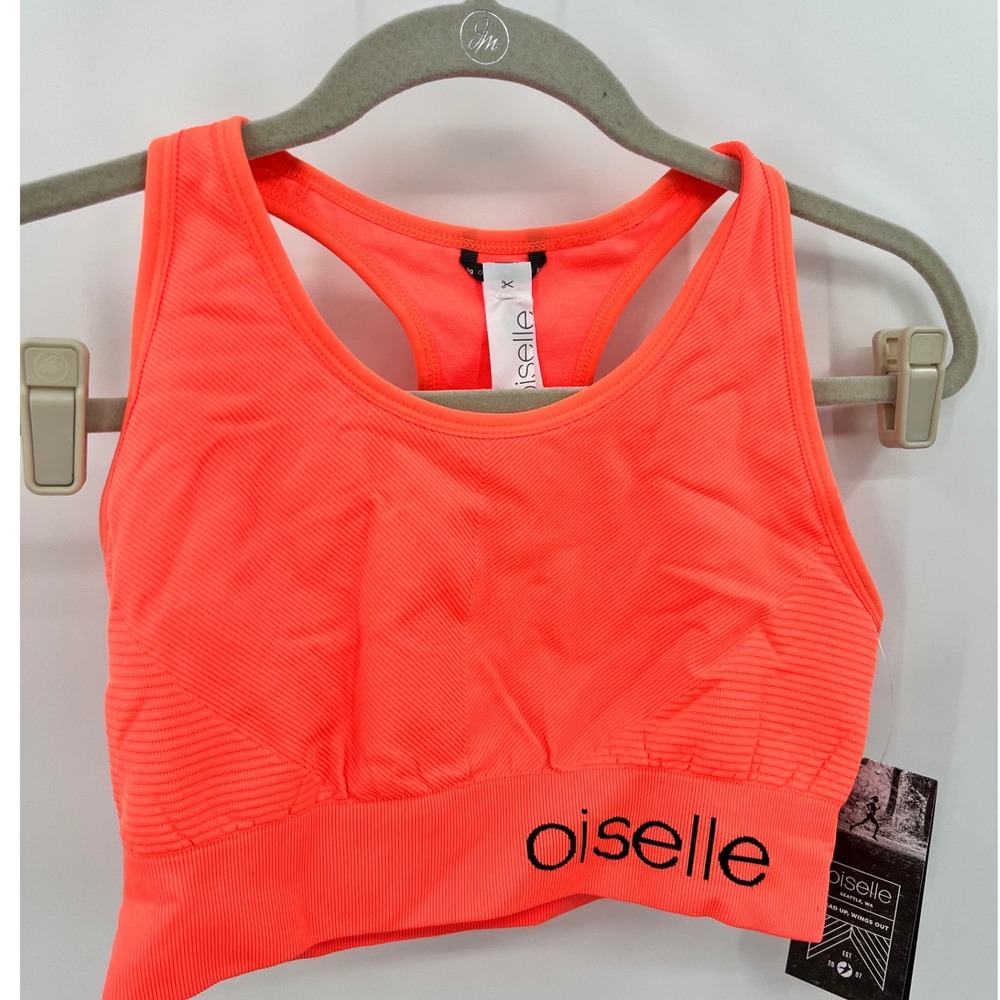 Oiselle In2Sports Bra Snap Neon Orange Racerback Seamless Running Bra Large NWT